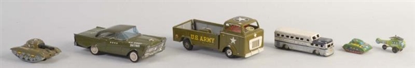 LOT OF 6: ARMY TIN TOYS.                          