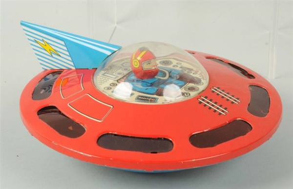 JAPANESE TIN LITHO FRICTION SPACE SAUCER TOY.     