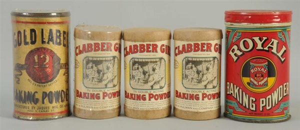 LOT OF 5: BAKING POWDER CONTAINERS.               