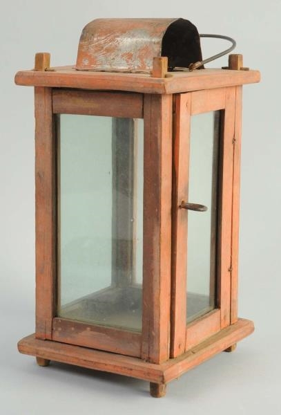 VINTAGE GLASS AND WOODEN LANTERN.                 