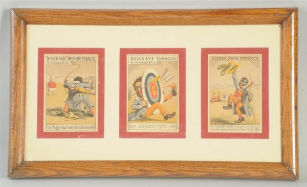 FRAMED LOT OF 3 AFRICAN AMERICAN TRADE CARDS.     