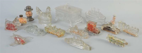 LARGE LOT OF EARLY GLASS CANDY CONTAINERS.        