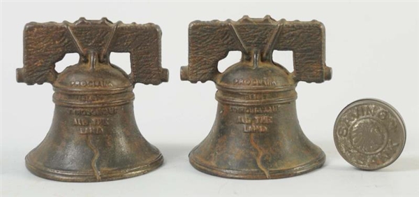 LOT OF 2: CAST IRON LIBERTY BELL BANKS.           