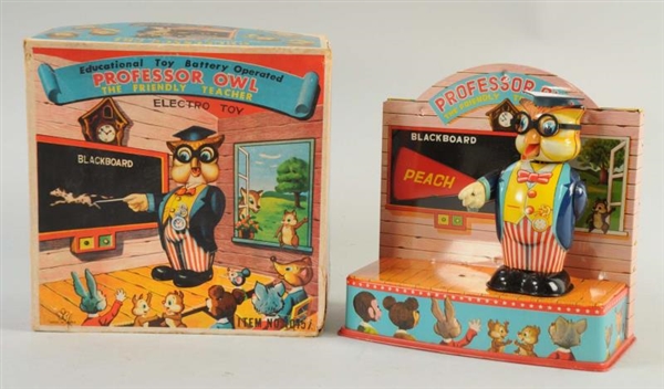 JAPANESE TIN BATTERY OPERATED PROFESSOR OWL TOY.  