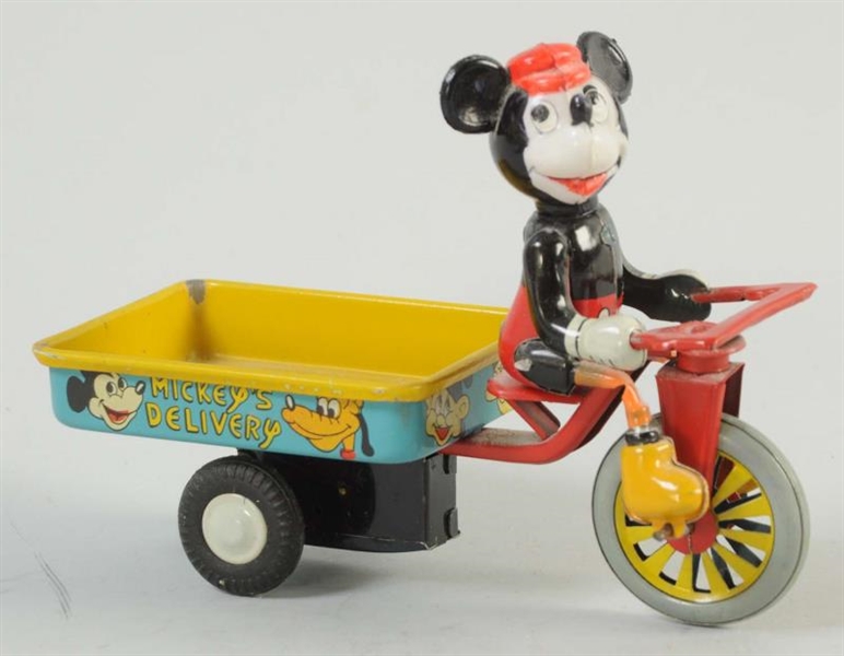 MARX TIN LITHO FRICTION MICKEYS DELIVERY BICYCLE 