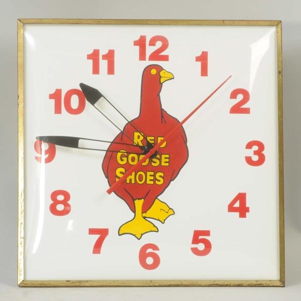 1950S RED GOOSE SHOES ADVERTISING CLOCK.          
