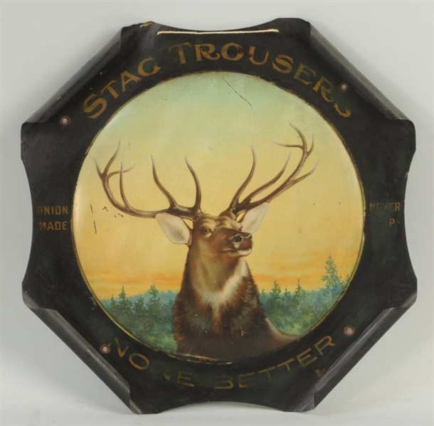 STAG TROUSERS CURLED TIN SIGN.                    