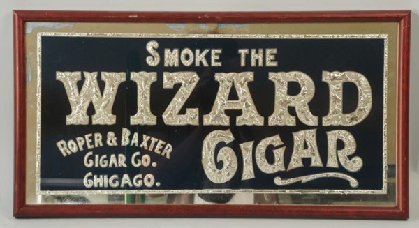 SMOKE THE WIZARD CIGAR REVERSE ON GLASS SIGN.     