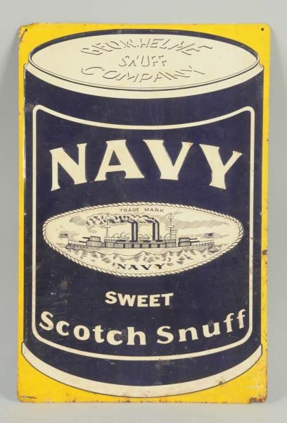 NAVY SWEET SCOTCH SNUFF EMBOSSED TIN SIGN.        