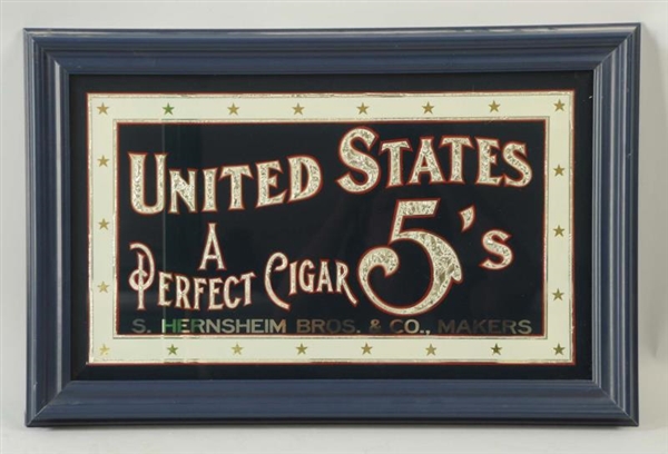 REVERSE ON GLASS UNITED STATE PERFECT CIGAR SIGN. 