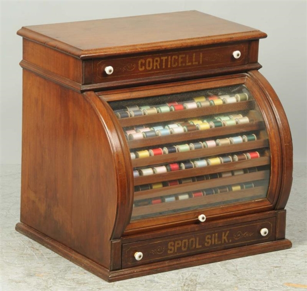 CORTICELLI THREAD & BOW FRONT DISPLAY CABINET.    