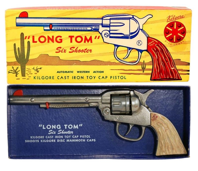 CAST IRON LONG TOM SIX SHOOTER CAP GUN.           