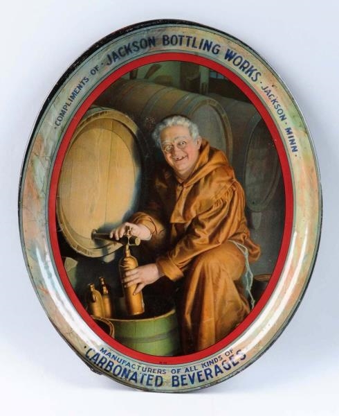 JACKSON BOTTLING WORKS SERVING TRAY WITH MONK.    