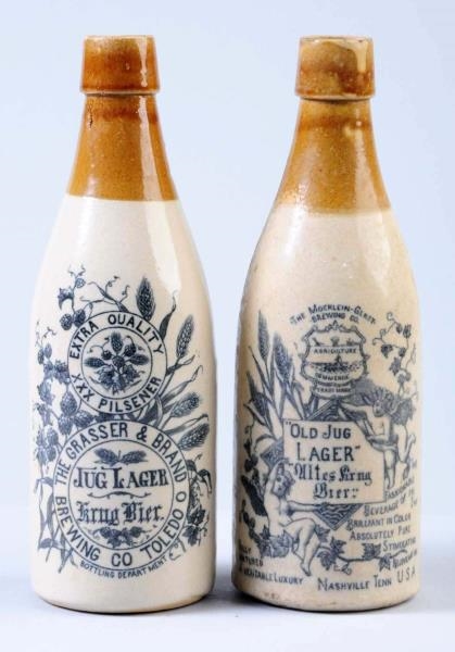 LOT OF 2: HIGHLY DECORATED STONEWARE BEER BOTTLES 