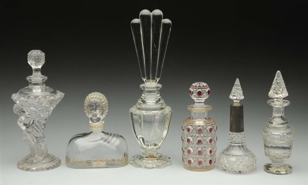 LOT OF 6: CLEAR GLASS PERFUME BOTTLES             