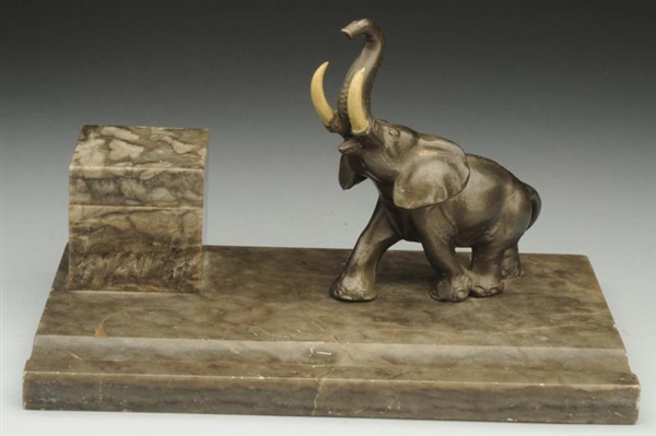 MARBLE INKWELL WITH METAL ELEPHANT                