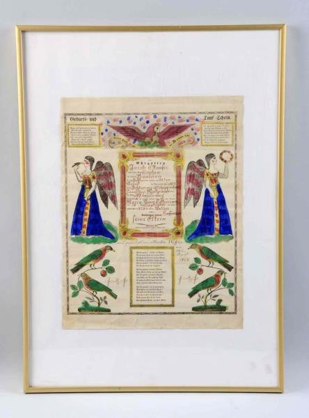 1850S HAND COLORED FOLK ART MARRIAGE CERTIFICATE 