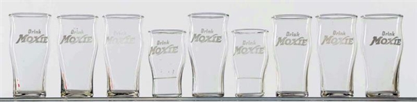 LOT OF 9: ACID-ETCHED MOXIE GLASSES.              