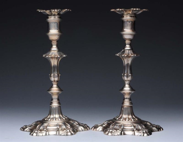 PAIR OF ENGLISH SILVER CANDLESTICKS.              