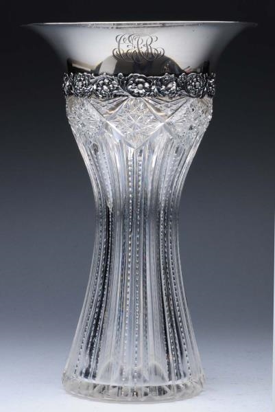 TIFFANY STERLING MOUNTED GLASS VASE.              