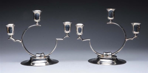 PAIR OF MEXICAN STERLING LOW CANDELABRA.          