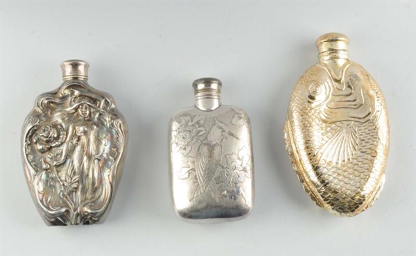 LOT OF 3: WHISKEY FLASKS.                         