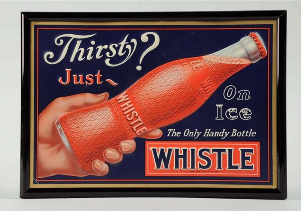 BEAUTIFUL 1930’S EMBOSSED TIN WHISTLE SIGN.       