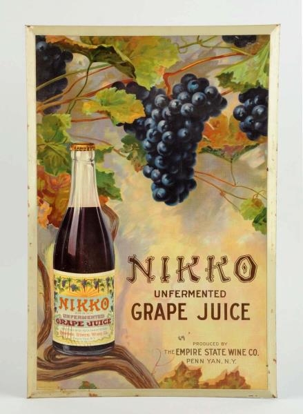 1920’S NIKKO GRAPE JUICE TIN OVER CARDBOARD.      