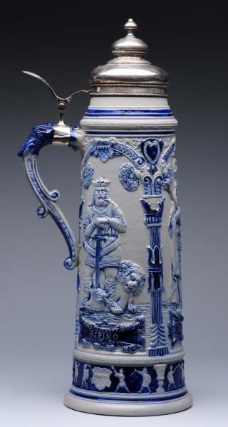AMERICAN STERLING- MOUNTED STONEWARE STEIN.       
