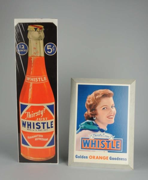 LOT OF 2: WHISTLE SODA CARDBOARD SIGNS.           