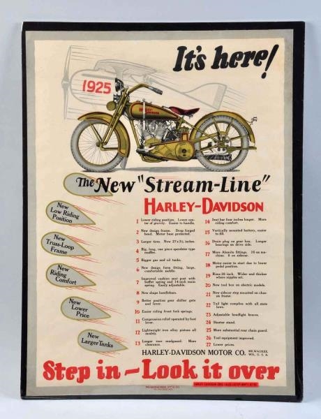 1925 HARLEY DAVIDSON PAPER POSTER.                