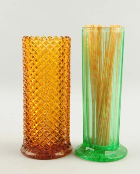 LOT OF 2: EARLY GLASS STRAW HOLDERS.              