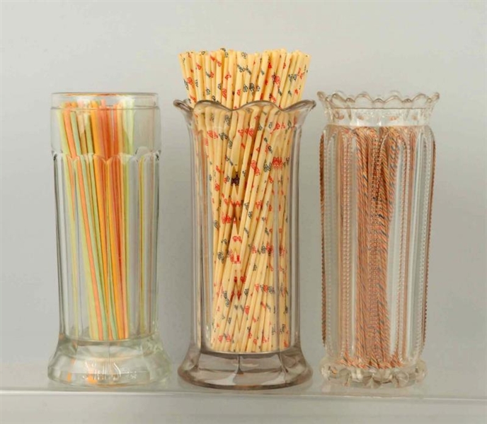 LOT OF 3: GLASS STRAW HOLDERS.                    