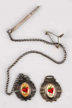 LOT OF 2: 1905-10 CHERRY SMASH WATCH FOBS.        