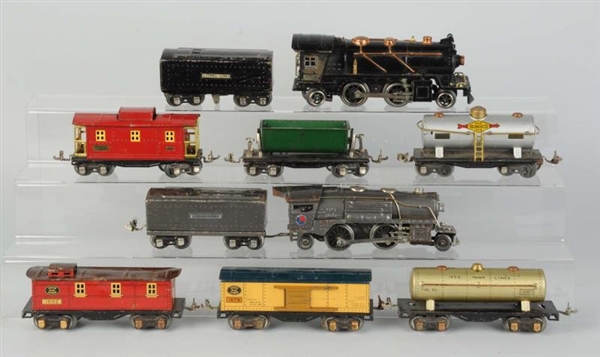 LOT OF 10: LIONEL & IVES LOCOS & ROLLING STOCKS.  