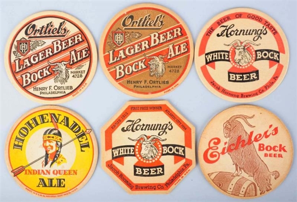 LOT OF 6: EARLY BEER COASTERS.                    
