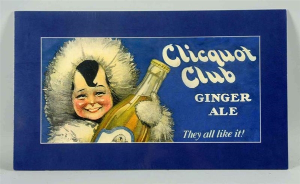 1920S-30S CLIQUOT CLUB CARDBOARD TROLLEY SIGN.    