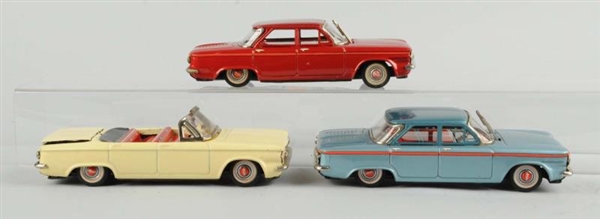LOT OF 3: JAP. TIN LITHO FRICTION CORVAIR CARS.   