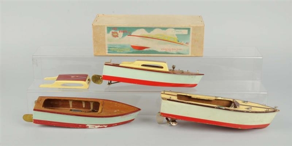 LOT OF 3: JAP. BATTERY - OPERATED WOODEN BOAT TOY 