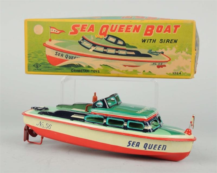 JAPANESE TIN LITHO FRICTION SEA QUEEN BOAT.       
