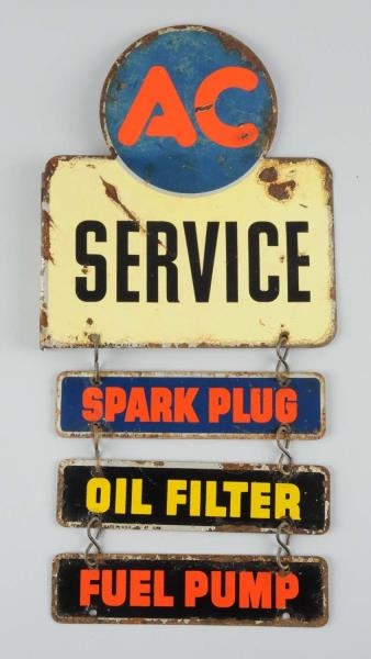 AC SERVICE TIN FLANGE SIGN WITH 3 HANGING SIGNS.  