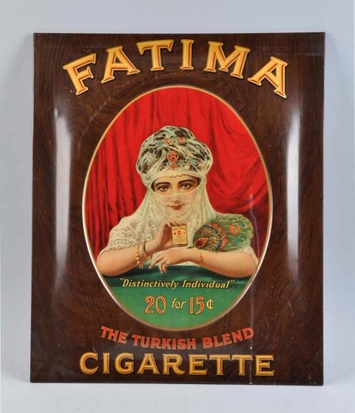 1905-10 FATIMA CIGARETTES SELF FRAMED TIN SIGN.   