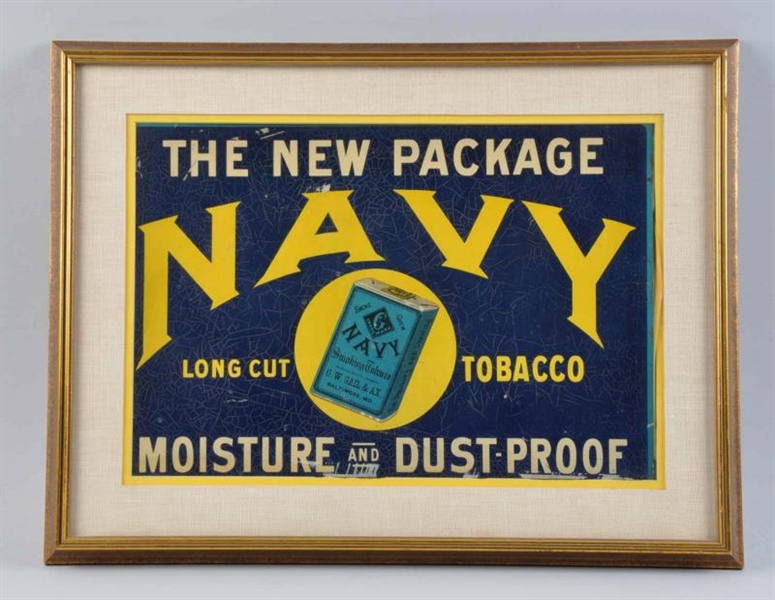 EARLY NAVY TOBACCO TIN SIGN.                      