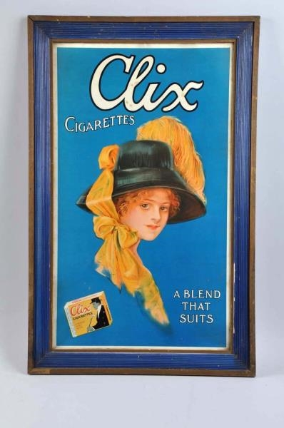 CLIX CIGARETTES EARLY CARDBOARD POSTER.           