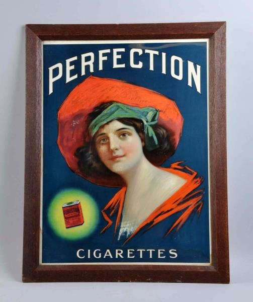 1909 PERFECTION CIGARETTES CARDBOARD POSTER.      