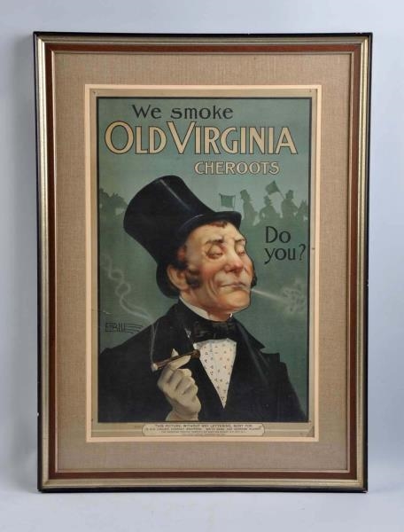 1900 OLD VIRGINIA CHEROOTS CARDBOARD SIGN.        