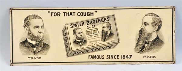EMBOSSED SMITH BROS. COUGH DROPS TIN SIGN.        