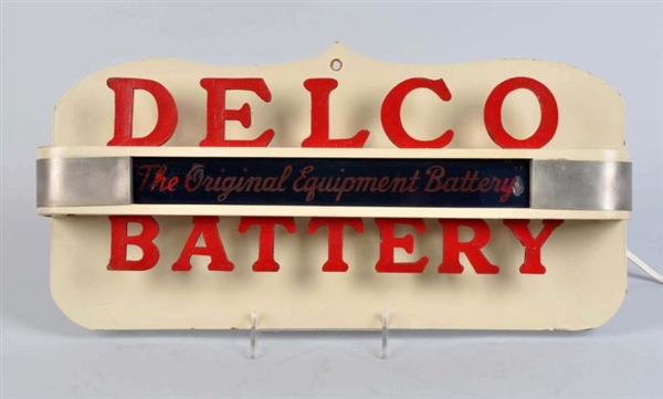 DELCO BATTERY LIGHTED SIGN.                       