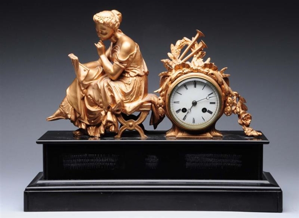 TIME & STRIKE MANTLE CLOCK WITH VICTORIAN LADY.   