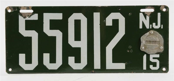 1915 NEW JERSEY PORCELAIN LICENSE PLATE.          